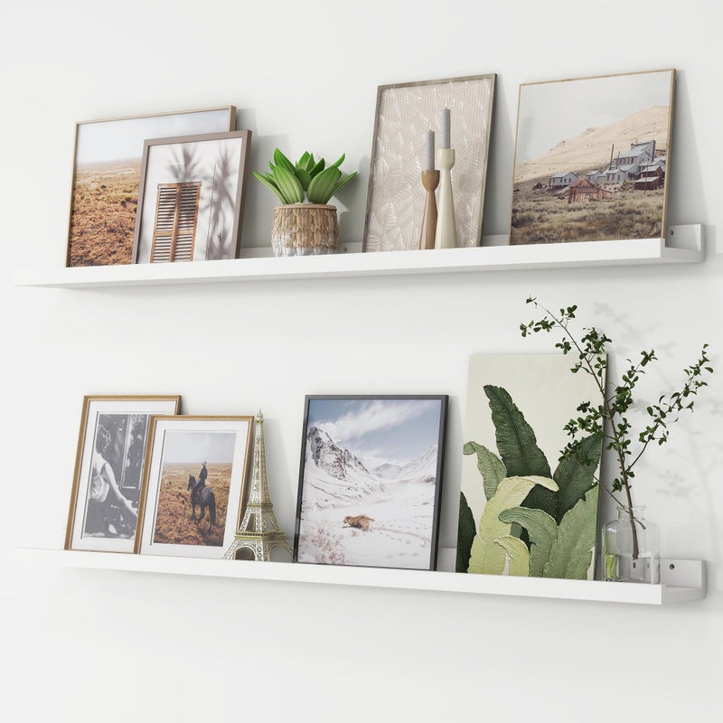Picture Ledge Shelf Floating Shelves Set of 2 48 Inches Long Large Nursery Book Shelves for Toys Storage Kids Bookshelf Wall Mounted for Living Room Bedroom Decor Books Photo Frames White