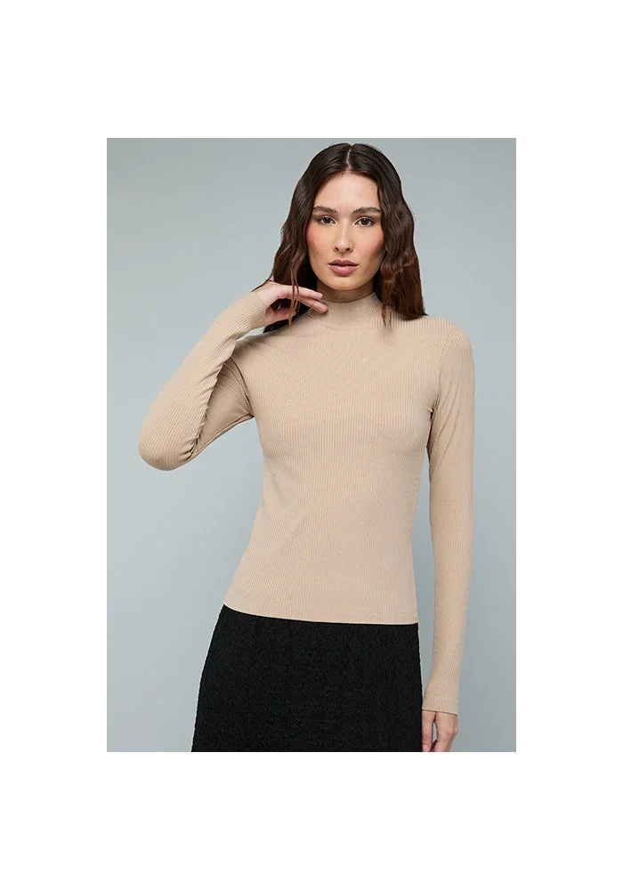 R&b Ribbed Top with High Neck and Long Sleeves