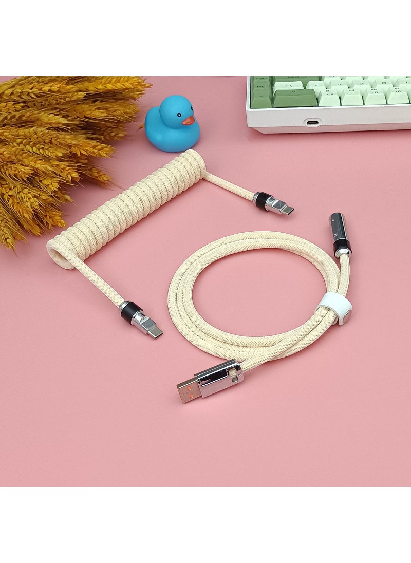 Generic 8K Magnetic Axis Mechanical Keyboard USB-C Data Cable Beige multi-functional Aviation plug cable (silver hardware) 