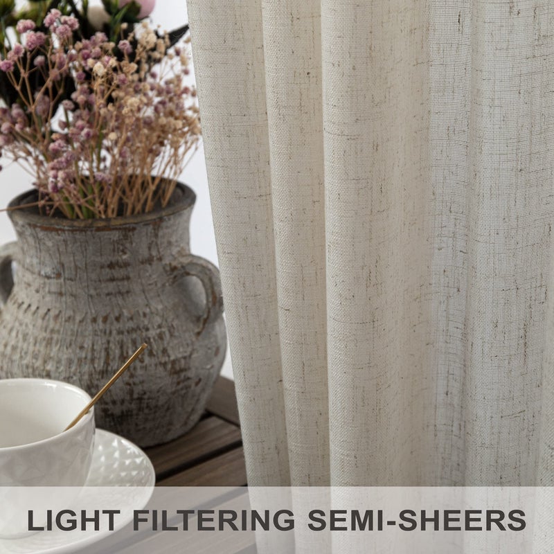Pitalk Beige Linen Curtains 38 Inch Width for Living Room 2 Panels Back Tab Rod Pocket Semi Sheer Light Filtering Mini Curtains for Door Window Boho Farmhouse Bedroom Decor Tan 38 Inch Wide by 84 Inch Length - Image 4