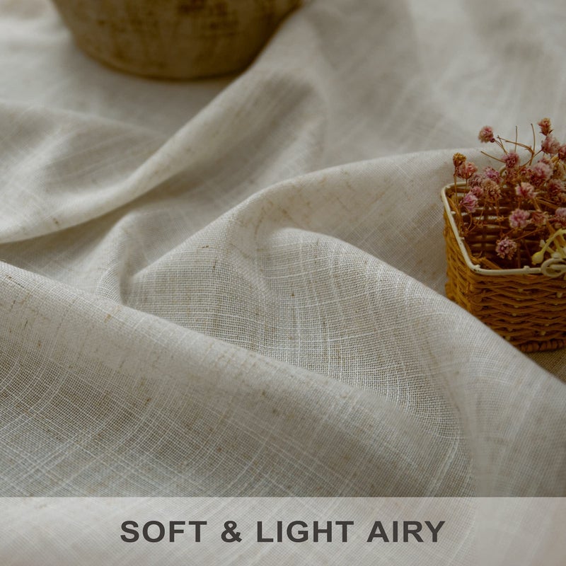 Pitalk Beige Linen Curtains 38 Inch Width for Living Room 2 Panels Back Tab Rod Pocket Semi Sheer Light Filtering Mini Curtains for Door Window Boho Farmhouse Bedroom Decor Tan 38 Inch Wide by 84 Inch Length - Image 3