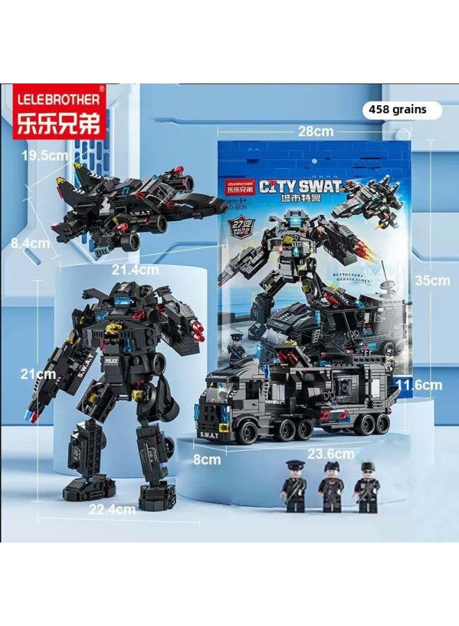 Compatible With Lego Building Blocks Assembled Toys Educational Boys Children Intelligence Small Particle Deformation Car Special Police Baby-Color:8839 City Special Police 585 Granular Large Color Bag [Delivery And Lifter]]  - Image 1
