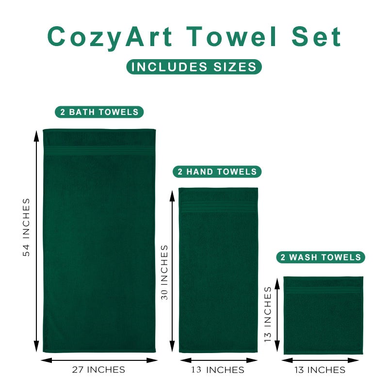 COZYART Dark Green Bath Towel Set 6Pcs, Turkish Cotton Hotel Soft Absorbent Thick Bathroom Towel Sets of 6 with 2 Large Bath Towels, 2 Hand Towels, 2 Washclothes, 650 GSM - Image 5