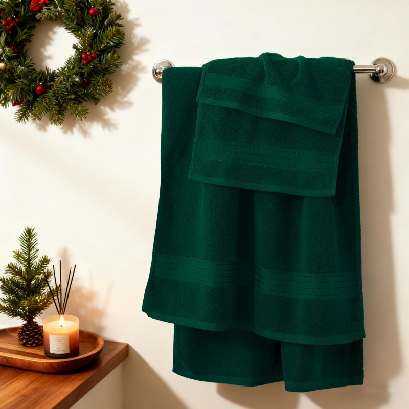 COZYART Dark Green Bath Towel Set 6Pcs, Turkish Cotton Hotel Soft Absorbent Thick Bathroom Towel Sets of 6 with 2 Large Bath Towels, 2 Hand Towels, 2 Washclothes, 650 GSM - Image 2