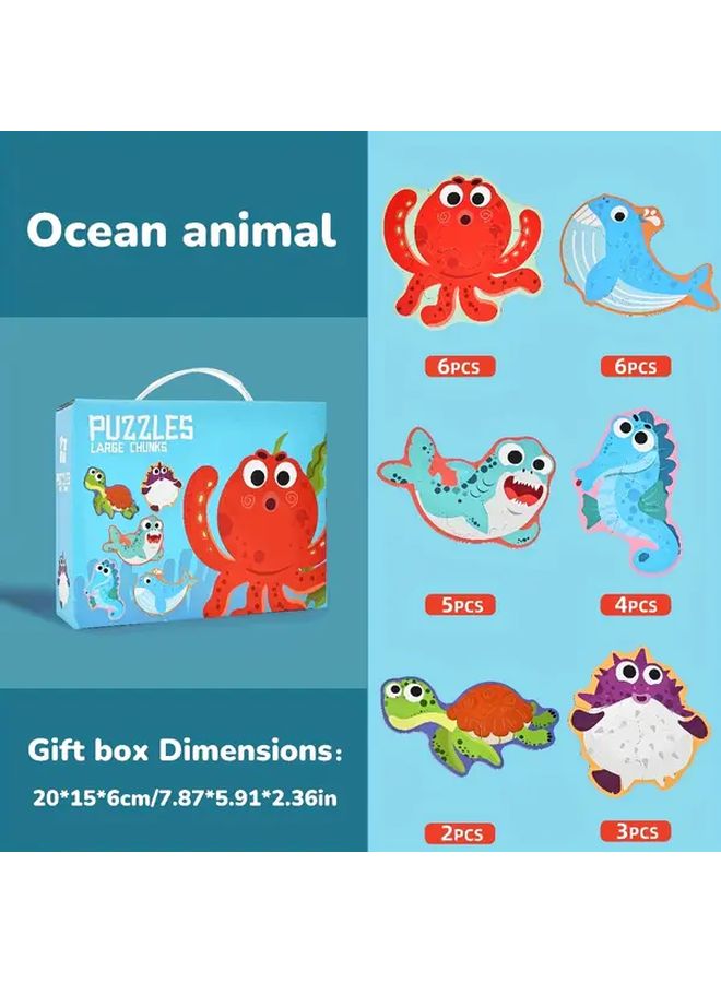 6 In 1 Kids Puzzle Gift Box With Ocean Theme Educational Travel Toys For Ages 3 - Image 1
