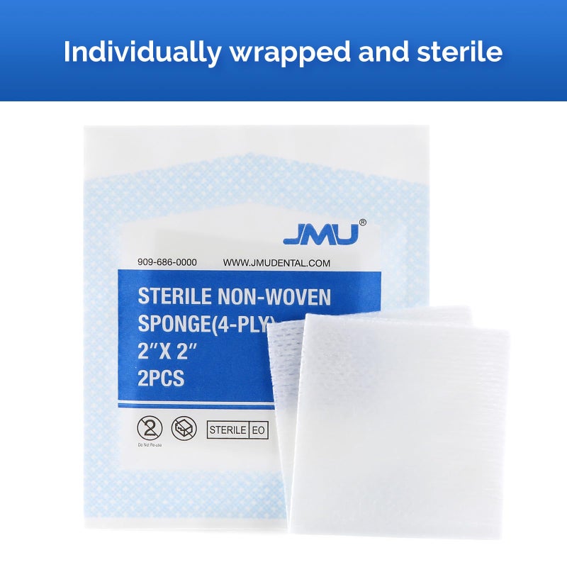JMU Sterile Gauze Pads 2x2 Non-Woven, Highly Absorbent Sterile Gauze Sponges, 50 Packs, 100 Pcs Total - Image 2