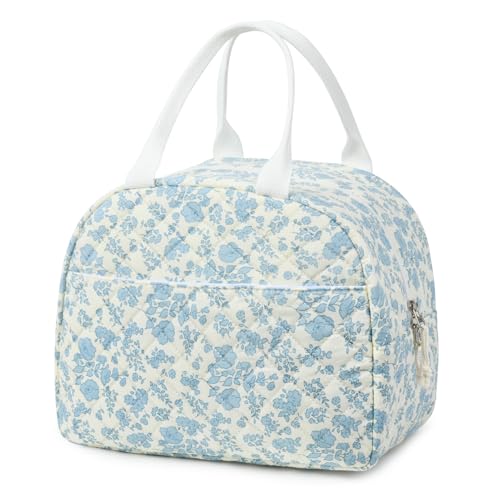 Aileam Lunch Box for Women Quilted Insulated Lunch Bag Tote Cute Reusable Floral Cotton Lunch Box Large Capacity Lunch Bag for Work Picnic Travel Aesthetic Coquette Style - Image 1