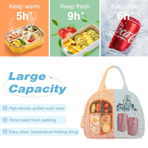 Aileam Lunch Box for Women Quilted Insulated Lunch Bag Tote Cute Reusable Floral Cotton Lunch Box Large Capacity Lunch Bag for Work Picnic Travel Aesthetic Coquette Style - Image 5