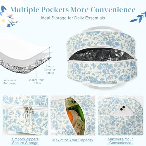 Aileam Lunch Box for Women Quilted Insulated Lunch Bag Tote Cute Reusable Floral Cotton Lunch Box Large Capacity Lunch Bag for Work Picnic Travel Aesthetic Coquette Style - Image 4