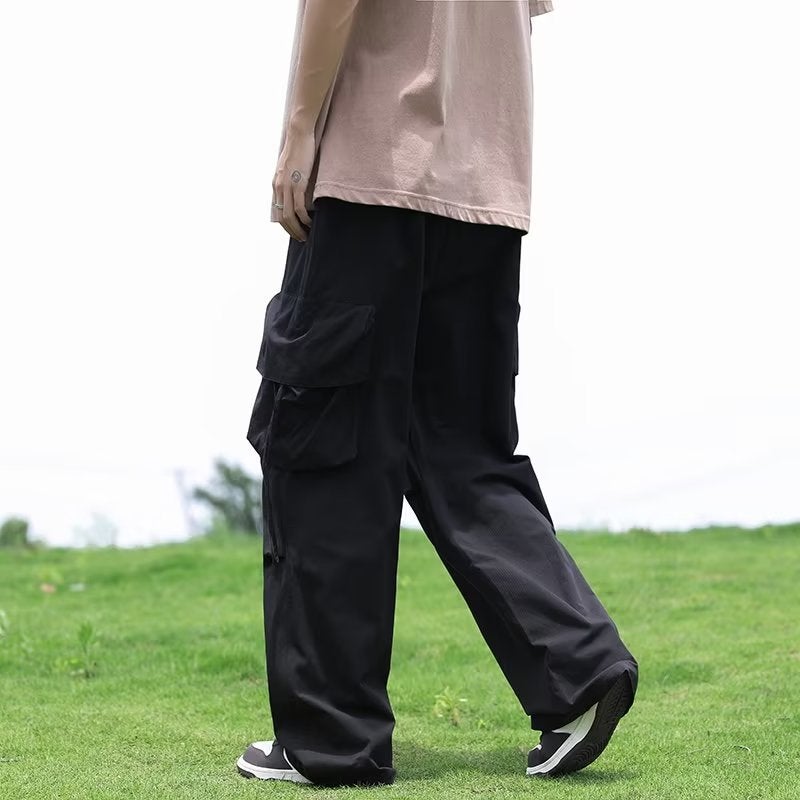 American Retro Straight Barrel Paratrooper Cute Pants Trendy Brand Men's and Women's New Loose Blue Wide Leg Pants Bloomers Trendy Men's Pants - Image 4