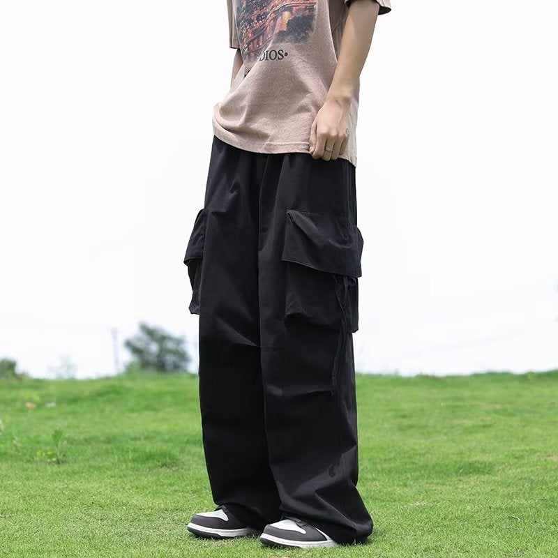 American Retro Straight Barrel Paratrooper Cute Pants Trendy Brand Men's and Women's New Loose Blue Wide Leg Pants Bloomers Trendy Men's Pants - Image 1