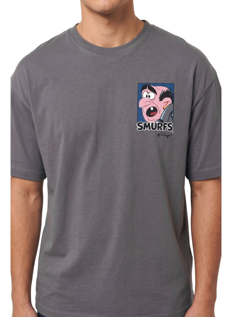 The Smurfs Team Up Men’s Drop Shoulder T-Shirt | Back Print Graphic Casual Crew Neck Cotton Tee - Image 4