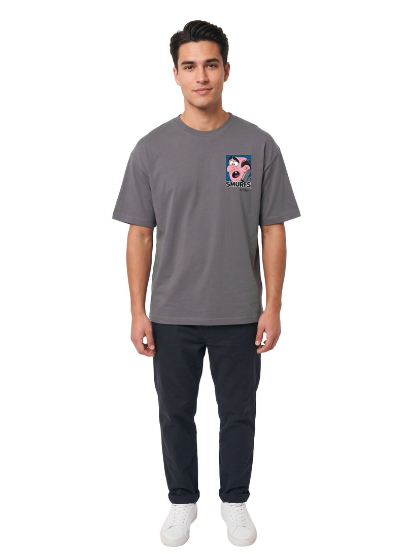 The Smurfs Team Up Men’s Drop Shoulder T-Shirt | Back Print Graphic Casual Crew Neck Cotton Tee - Image 3