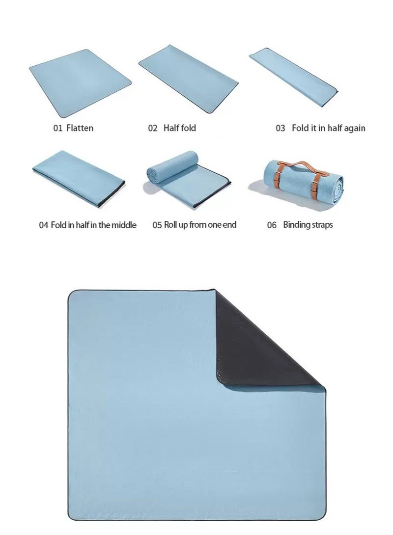 Manhua Large wave patterned picnic mat 200×200cm,three-layer thick waterproof beach mat,portable moisture-proof mat for outdoor camping/beach/family gatherings - Image 5