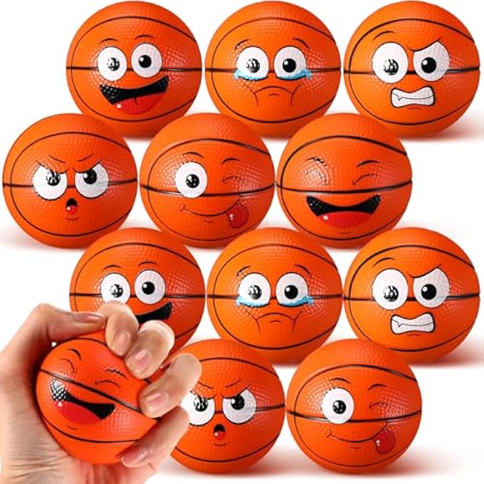 Arrowbash 24 Pcs Mini Face Basketball Stress Balls Bulk 2.48'' Small Funny Face Basketball Squeeze Foam Ball Stress and Anxiety Relief Toy for Sport Party Favors Birthday Gift Decoration - Image 1
