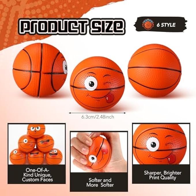 Arrowbash 24 Pcs Mini Face Basketball Stress Balls Bulk 2.48'' Small Funny Face Basketball Squeeze Foam Ball Stress and Anxiety Relief Toy for Sport Party Favors Birthday Gift Decoration - Image 2