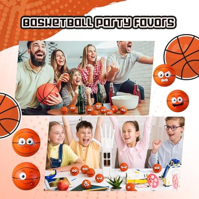 Arrowbash 24 Pcs Mini Face Basketball Stress Balls Bulk 2.48'' Small Funny Face Basketball Squeeze Foam Ball Stress and Anxiety Relief Toy for Sport Party Favors Birthday Gift Decoration - Image 5