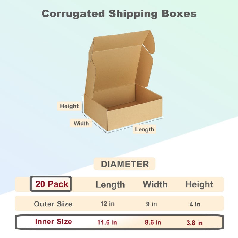 MEBRUDY 12x9x4 Inches Shipping Boxes Pack of 20, Small Corrugated Cardboard Box for Mailing Packing Literature Mailer - Image 2