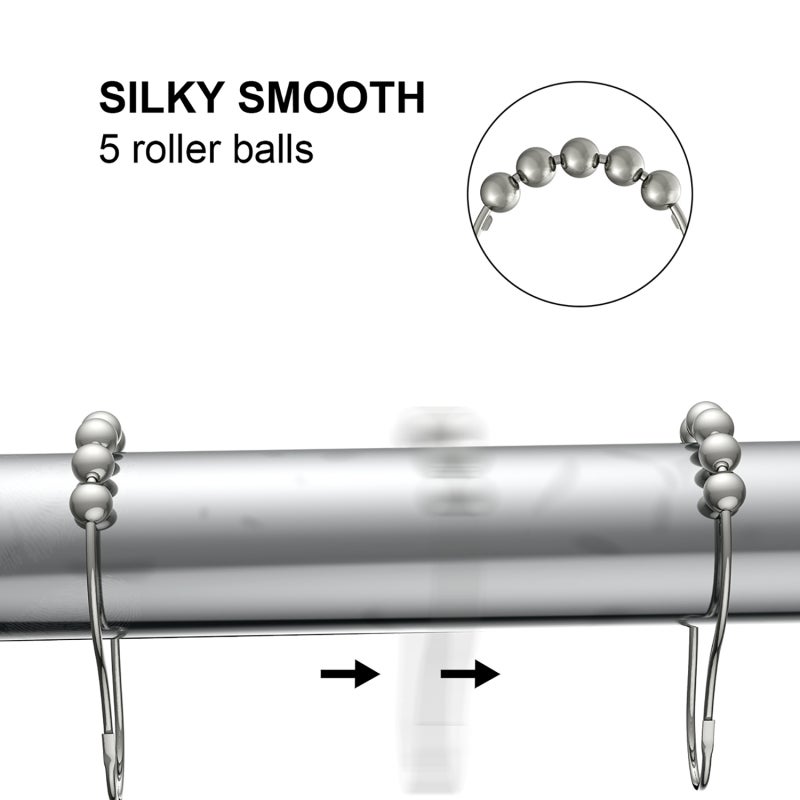 Aiseely Shower Curtain Hooks Rings, Rust-Resistant 304 Stainless Steel Double Glide Hooks, Smooth Slide Hooks with Roller Balls for Bathroom Shower Rods Curtains, Set of 12 Hooks, Chrome - Image 5