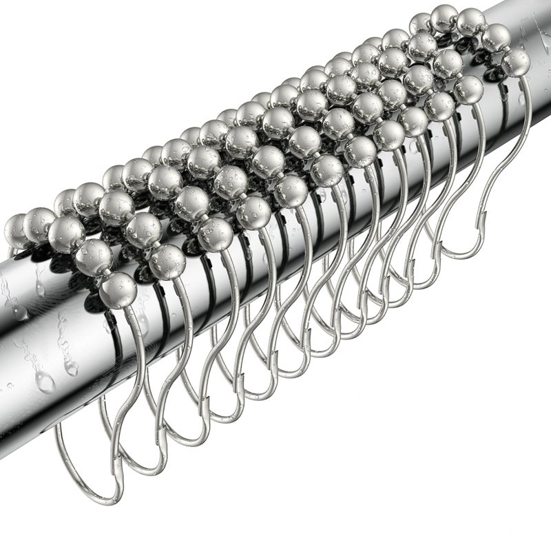 Aiseely Shower Curtain Hooks Rings, Rust-Resistant 304 Stainless Steel Double Glide Hooks, Smooth Slide Hooks with Roller Balls for Bathroom Shower Rods Curtains, Set of 12 Hooks, Chrome - Image 1