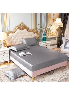 Sharpdo 3-Piece Set of Solid Color Cool Silk Fitted Sheet with 2 Pillowcases, Suitable for 1.8m Bed (180*200)cm  - Image 1