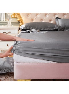Sharpdo 3-Piece Set of Solid Color Cool Silk Fitted Sheet with 2 Pillowcases, Suitable for 1.8m Bed (180*200)cm  - Image 3