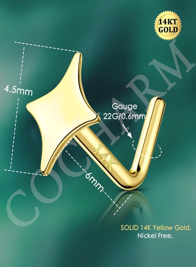 COCHARM 14K Yellow Gold Nose Stud 22g 14K Real Gold Nose Ring Stud Star 14K Cute L Bend Nose Piercing for Women Men 14kt Solid Gold Nose Stud L Shape 22 Gauge for Nose - Image 3