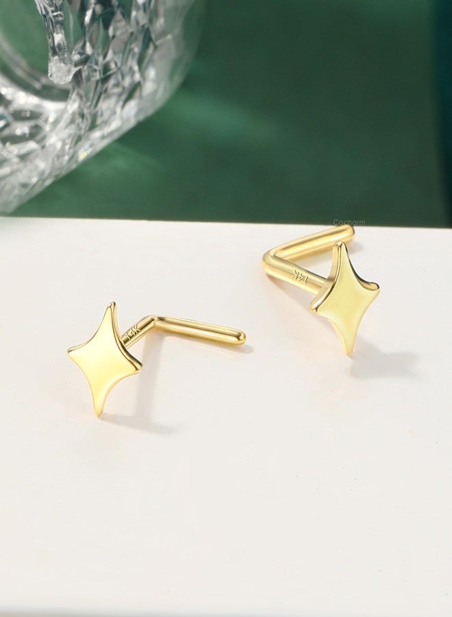 COCHARM 14K Yellow Gold Nose Stud 22g 14K Real Gold Nose Ring Stud Star 14K Cute L Bend Nose Piercing for Women Men 14kt Solid Gold Nose Stud L Shape 22 Gauge for Nose - Image 5