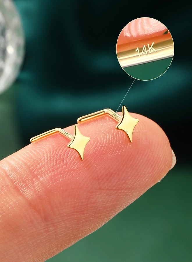 COCHARM 14K Yellow Gold Nose Stud 22g 14K Real Gold Nose Ring Stud Star 14K Cute L Bend Nose Piercing for Women Men 14kt Solid Gold Nose Stud L Shape 22 Gauge for Nose - Image 4