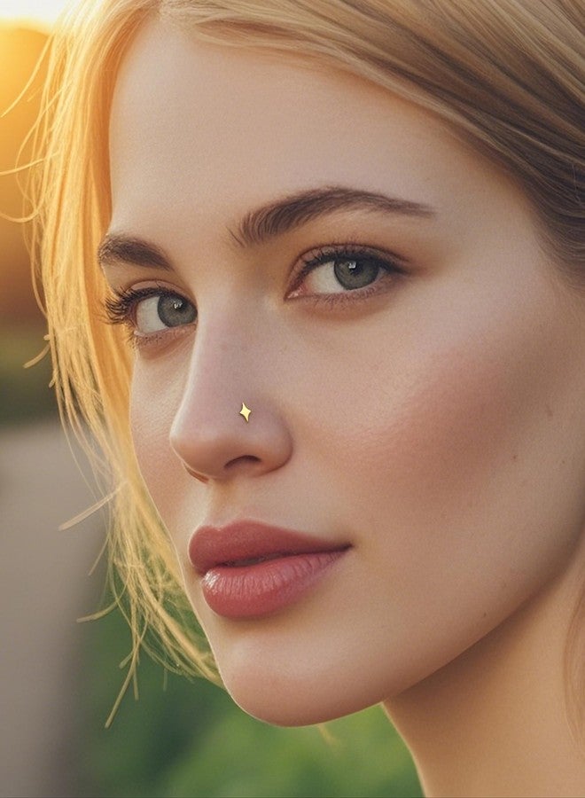 COCHARM 14K Yellow Gold Nose Stud 22g 14K Real Gold Nose Ring Stud Star 14K Cute L Bend Nose Piercing for Women Men 14kt Solid Gold Nose Stud L Shape 22 Gauge for Nose - Image 2