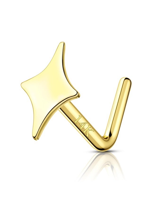 COCHARM 14K Yellow Gold Nose Stud 22g 14K Real Gold Nose Ring Stud Star 14K Cute L Bend Nose Piercing for Women Men 14kt Solid Gold Nose Stud L Shape 22 Gauge for Nose - Image 1
