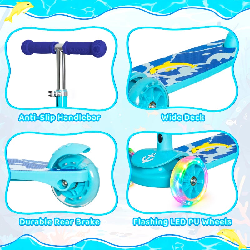 Nattork Ocean 3-Wheel Toddler Scooter for Kids Boys Girls â€“ Adjustable Height Kick Scooter with Light-Up Wheels, Anti-Slip Deck, Lean-to-Steer Design for Ages 2-8 Blue - Image 2