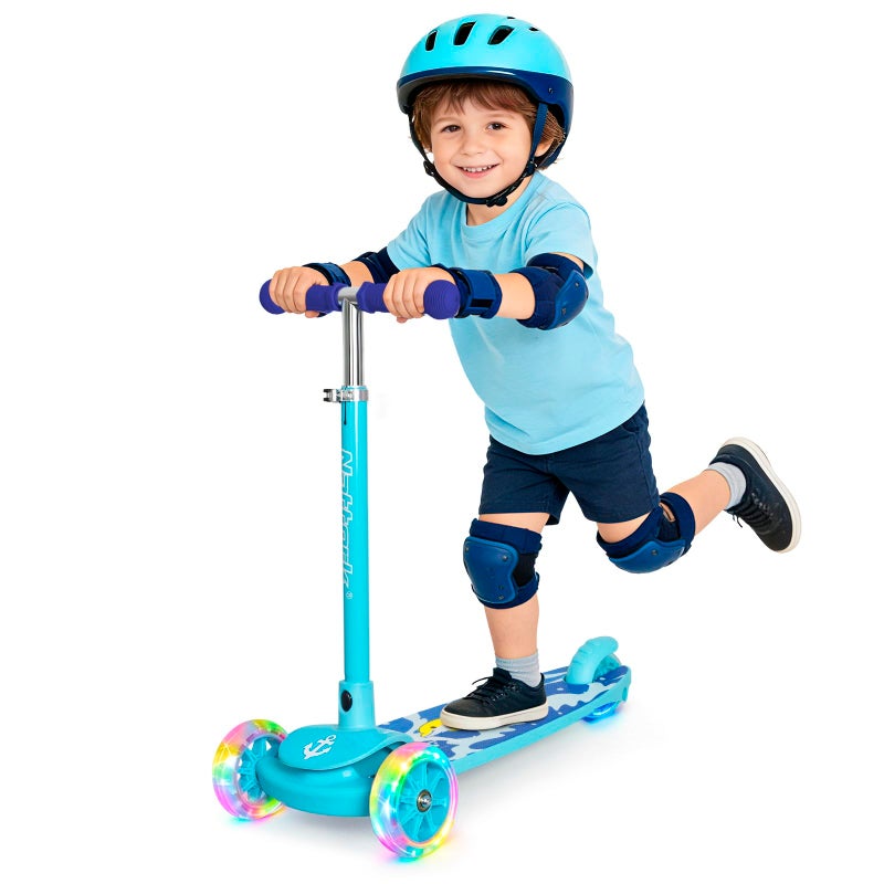 Nattork Ocean 3-Wheel Toddler Scooter for Kids Boys Girls â€“ Adjustable Height Kick Scooter with Light-Up Wheels, Anti-Slip Deck, Lean-to-Steer Design for Ages 2-8 Blue - Image 1