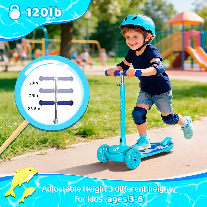Nattork Ocean 3-Wheel Toddler Scooter for Kids Boys Girls â€“ Adjustable Height Kick Scooter with Light-Up Wheels, Anti-Slip Deck, Lean-to-Steer Design for Ages 2-8 Blue - Image 3