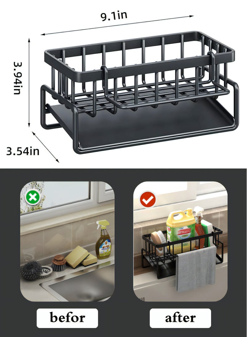 ATRI Stainless steel dishwashing sponge holder Dish Soap and Sponge Holder for Kitchen Accessories Storage Black - Image 3