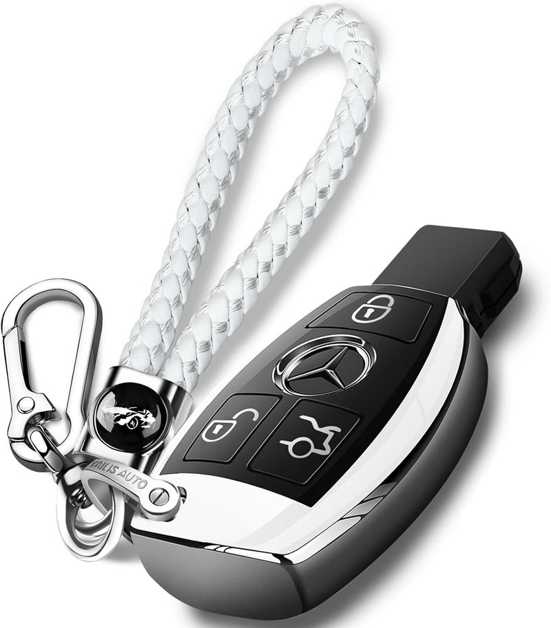 Intermerge for Mercedes Benz Key Fob Cover with Keychain, Premium Soft TPU Key Case Cover Compatible with Mercedes Benz C E S M CLS CLK G Class Keyless Smart Key Fob_Silver - Image 1