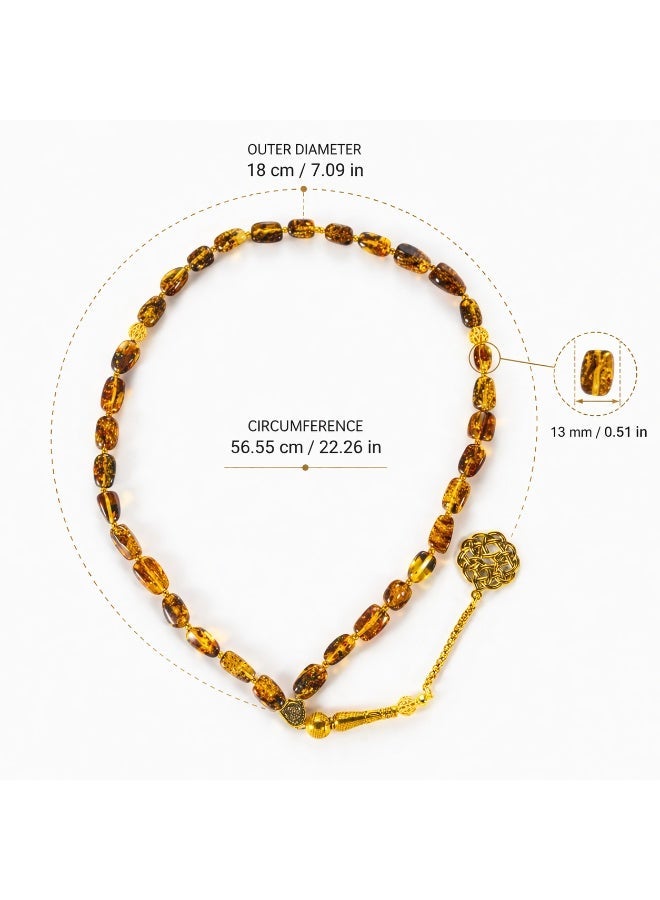 TranquilBeads Luxury Pattern Amber Tasbih 33 Beads 13×10mm, Natural Golden Amber Misbaha Prayer Beads for Men, Handmade, Premium Gift for Ramadan Eid and Father - Image 2