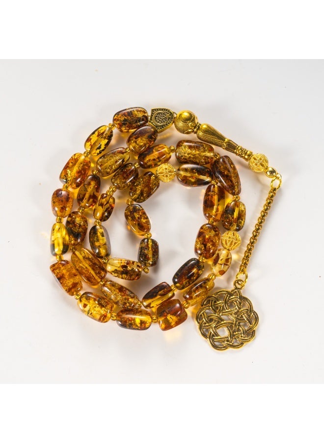 TranquilBeads Luxury Pattern Amber Tasbih 33 Beads 13×10mm, Natural Golden Amber Misbaha Prayer Beads for Men, Handmade, Premium Gift for Ramadan Eid and Father - Image 3
