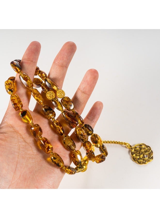 TranquilBeads Luxury Pattern Amber Tasbih 33 Beads 13×10mm, Natural Golden Amber Misbaha Prayer Beads for Men, Handmade, Premium Gift for Ramadan Eid and Father - Image 4