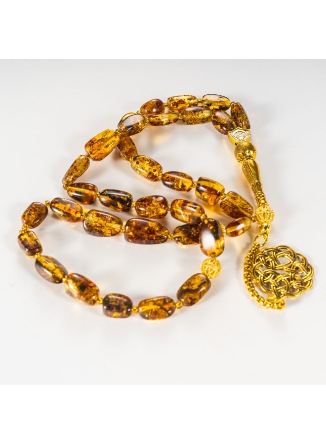 TranquilBeads Luxury Pattern Amber Tasbih 33 Beads 13×10mm, Natural Golden Amber Misbaha Prayer Beads for Men, Handmade, Premium Gift for Ramadan Eid and Father - Image 5