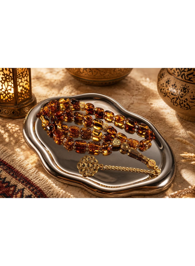 TranquilBeads Luxury Pattern Amber Tasbih 33 Beads 13×10mm, Natural Golden Amber Misbaha Prayer Beads for Men, Handmade, Premium Gift for Ramadan Eid and Father - Image 2