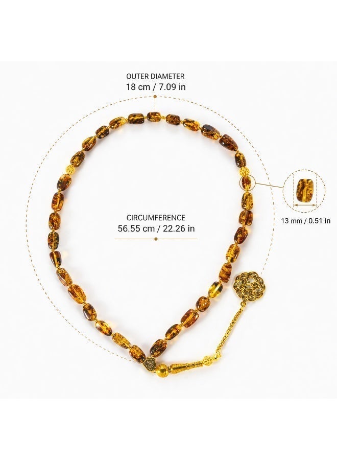 TranquilBeads Luxury Pattern Amber Tasbih 33 Beads 13×10mm, Natural Golden Amber Misbaha Prayer Beads for Men, Handmade, Premium Gift for Ramadan Eid and Father - Image 5