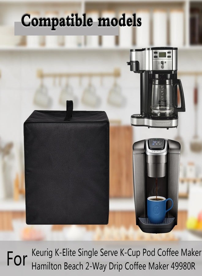 غطاء ماكينة صنع القهوة Keurig K-Elite لتحضير كوب واحد من القهوة باستخدام كبسولات K-Cup، غطاء متين مقاوم للماء والغبار لحماية ماكينة صنع القهوة، متوافق مع ماكينة Hamilton Beach لتحضير 12 كوبًا (أسود) - Image 2