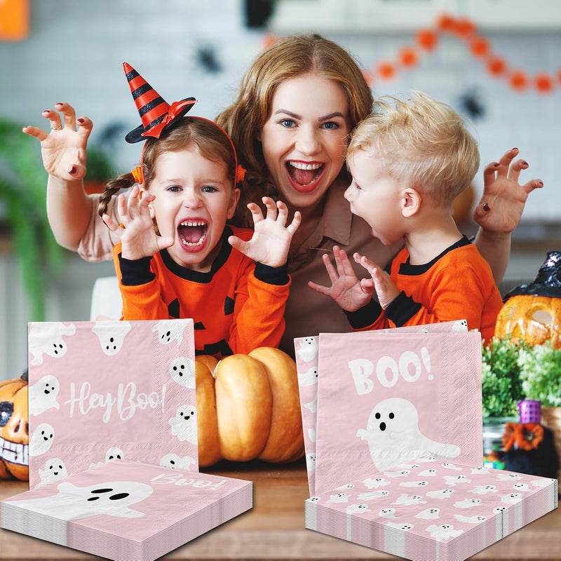 YTGUVBK Halloween Ghost Napkins, 48Pcs Pink Halloween Decor Ghost Paper Napkins Cute Boo Ghost Napkin for halloween Birthday Party Decorations Boo Baby Shower Party Supplies (Pink) - Image 4