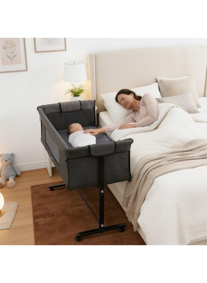 Petit bebe 3 in 1 Baby Bassinet Bedside Sleeper, Bedside Crib for Baby, Adjustable Baby Bassinet with Wheels, Storage Basket, Mattress, Easy Assemble & Folding Portable Baby Cradle_ (black) - Image 2