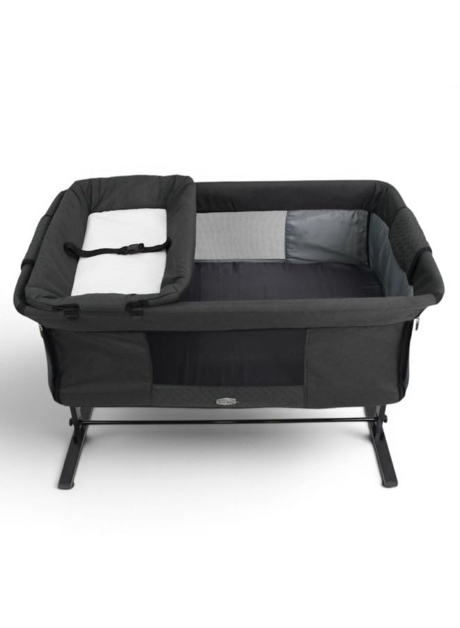Petit bebe 3 in 1 Baby Bassinet Bedside Sleeper, Bedside Crib for Baby, Adjustable Baby Bassinet with Wheels, Storage Basket, Mattress, Easy Assemble & Folding Portable Baby Cradle_ (black) - Image 1