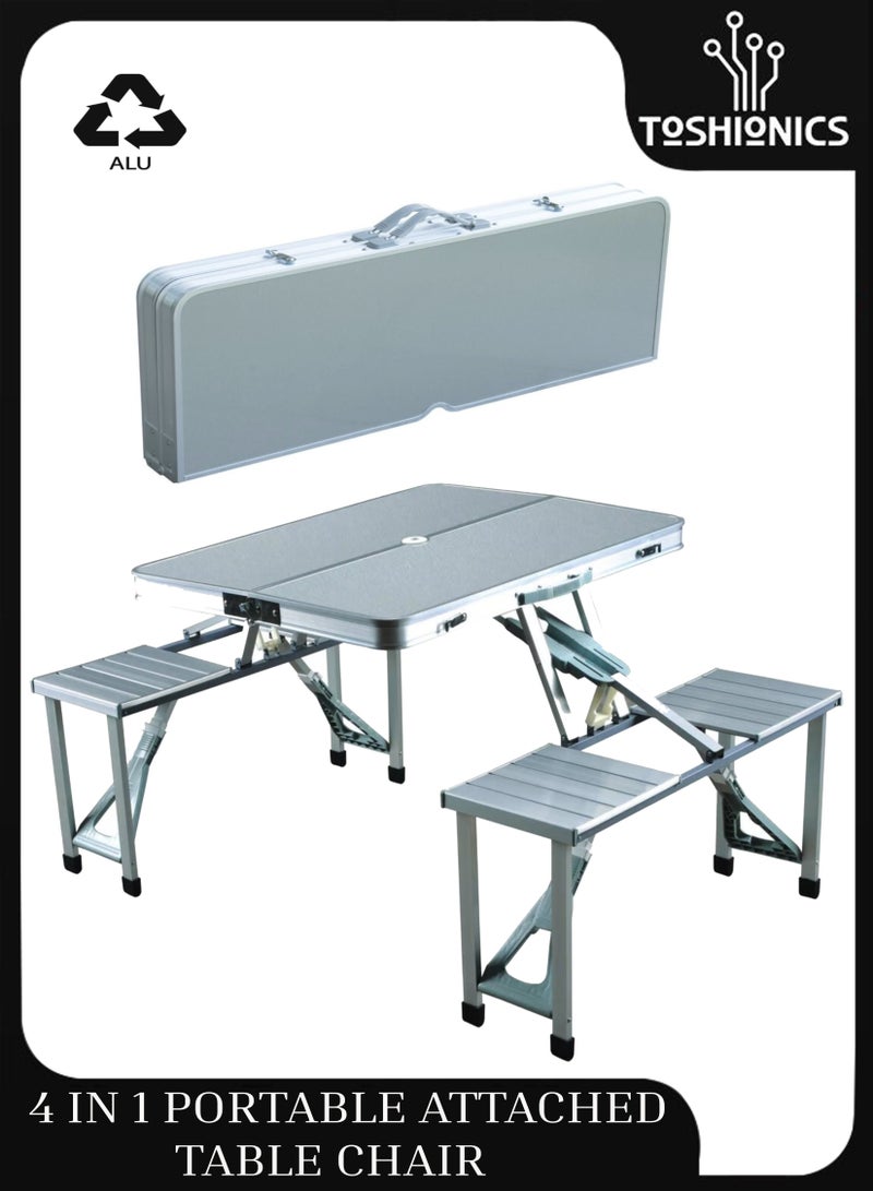 توشيونيكس طاولة ألومنيوم قابلة للطي 4 في 1 مرفقة بكرسي وطاولة نزهة وكافتيريا خارجية وطاولة عشاء في الفناء الخلفي وطاولة قابلة للتعديل مع كرسي مع مقبض حمل لتجربة نزهة التخييم - Image 1