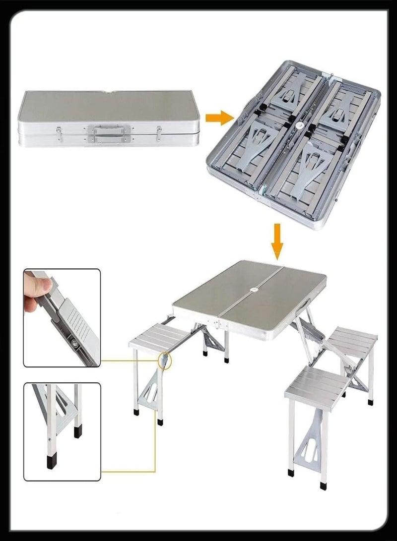 توشيونيكس طاولة ألومنيوم قابلة للطي 4 في 1 مرفقة بكرسي وطاولة نزهة وكافتيريا خارجية وطاولة عشاء في الفناء الخلفي وطاولة قابلة للتعديل مع كرسي مع مقبض حمل لتجربة نزهة التخييم - Image 3