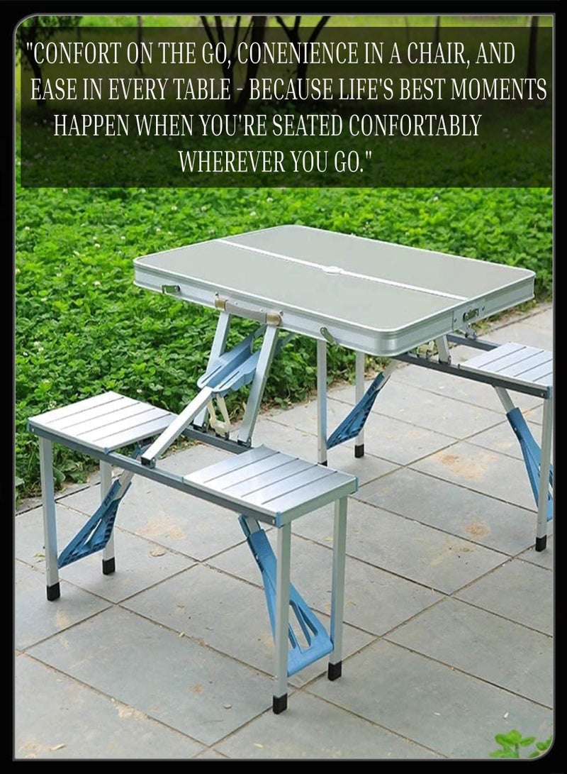 توشيونيكس طاولة ألومنيوم قابلة للطي 4 في 1 مرفقة بكرسي وطاولة نزهة وكافتيريا خارجية وطاولة عشاء في الفناء الخلفي وطاولة قابلة للتعديل مع كرسي مع مقبض حمل لتجربة نزهة التخييم - Image 4