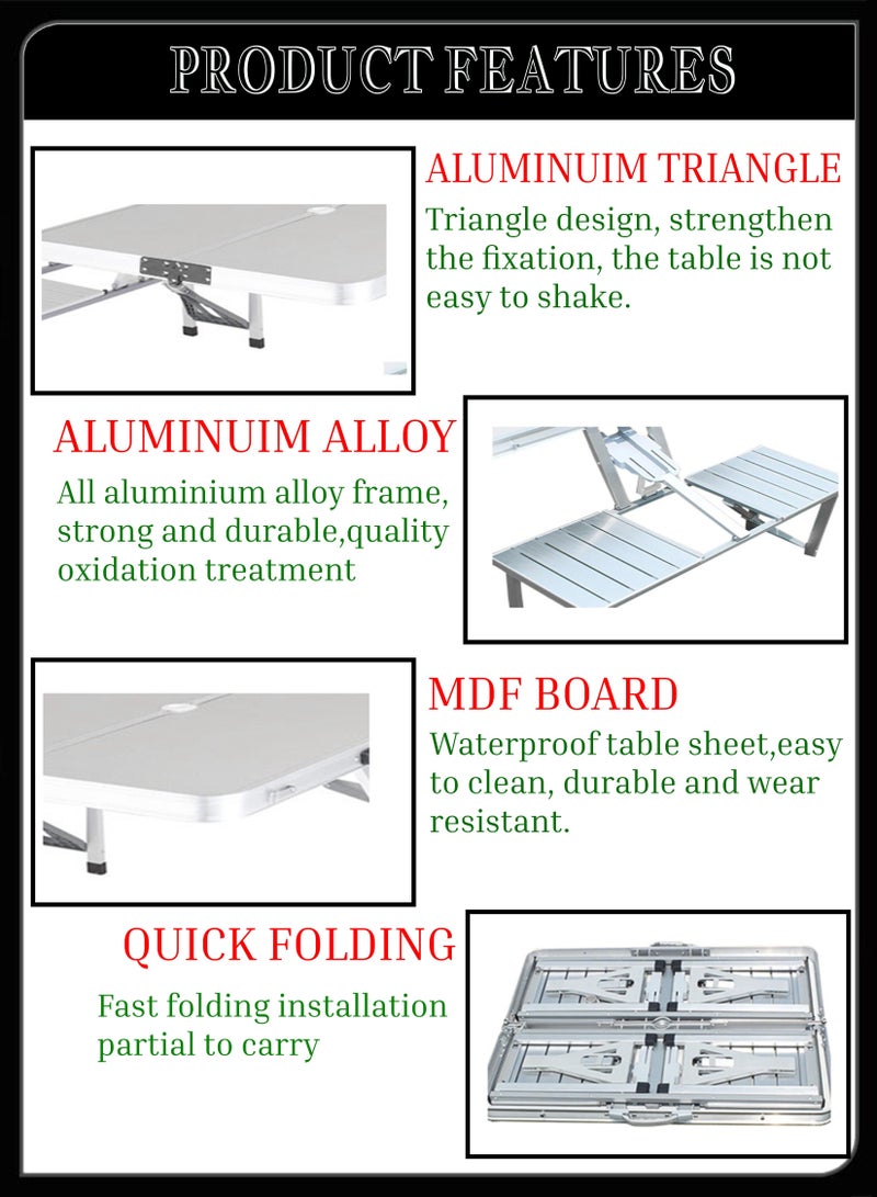 توشيونيكس طاولة ألومنيوم قابلة للطي 4 في 1 مرفقة بكرسي وطاولة نزهة وكافتيريا خارجية وطاولة عشاء في الفناء الخلفي وطاولة قابلة للتعديل مع كرسي مع مقبض حمل لتجربة نزهة التخييم - Image 2